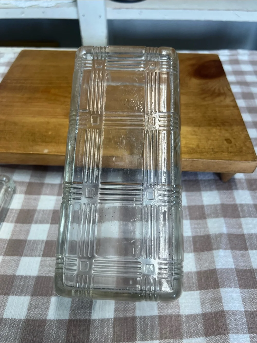 Vintage Hazel atlas criss cross refrigerator dish glass lidded storage